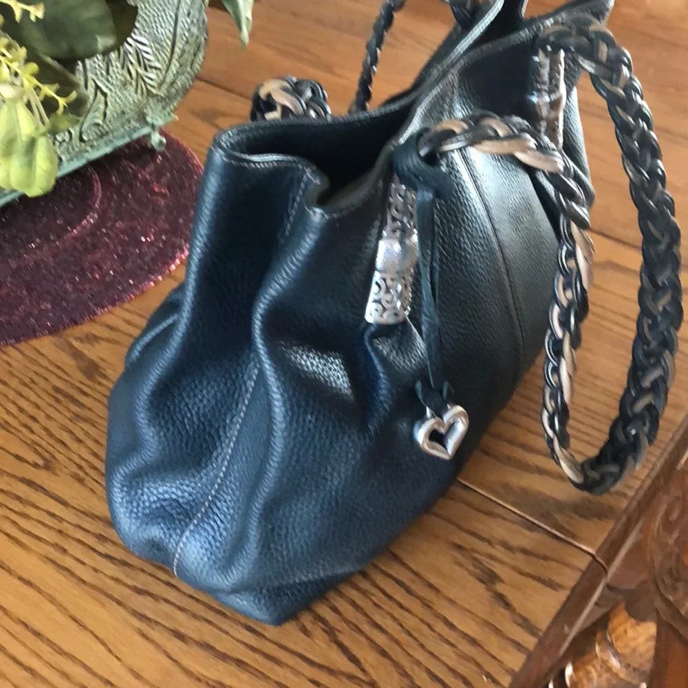 Brighton Black Shoulder Bag with Tan Braided Handles